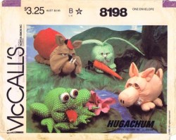 8198  MCCALLS 2 XMAS, ANIMAL HUGACHUM  PIG, BULLDOG, FROG, RABBIT PATTERNS